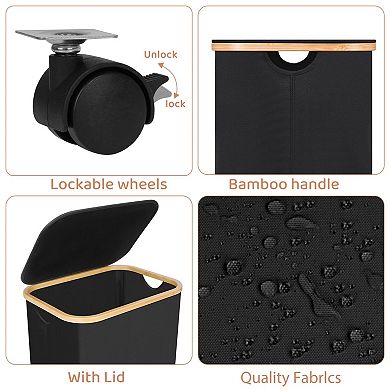 Laundry Basket with Wheels Lid Handles Collapsible Waterproof Tall Cloth Dormitory Family