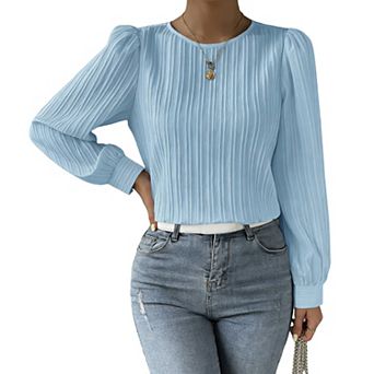 Women's Round Neck Long Sleeve Blouse Casual Loose Fit Top for Work Daily Wear