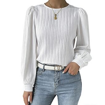 Women's Round Neck Long Sleeve Blouse Casual Loose Fit Top for Work Daily Wear