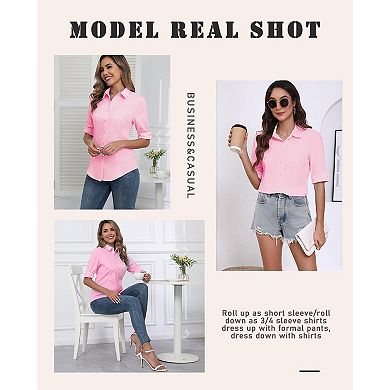 Zeagoo Button Up Shirt Women Collared Shirts Fitted Buttoned Down Blouse Fitted Tops