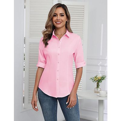 Zeagoo Button Up Shirt Women Collared Shirts Fitted Buttoned Down Blouse  Fitted Tops