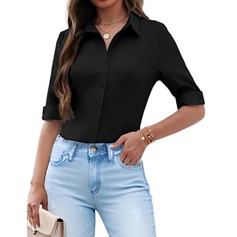 Zeagoo Button Up Shirt Women Collared Shirts Fitted Buttoned Down Blouse Fitted Tops
