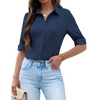 Zeagoo Button Up Shirt Women Collared Shirts Fitted Buttoned Down Blouse Fitted Tops