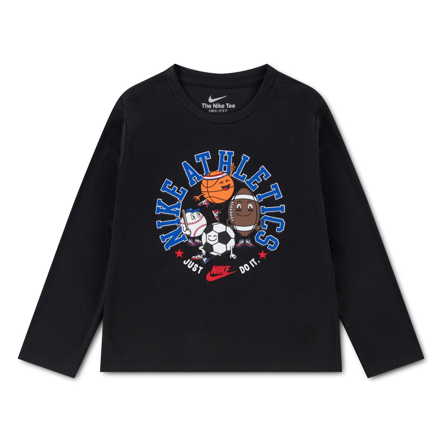 Футболка Nike Athletics Dri-FIT Long Sleeve Graphic для мальчиков, цвет: Чёрный — фото 1