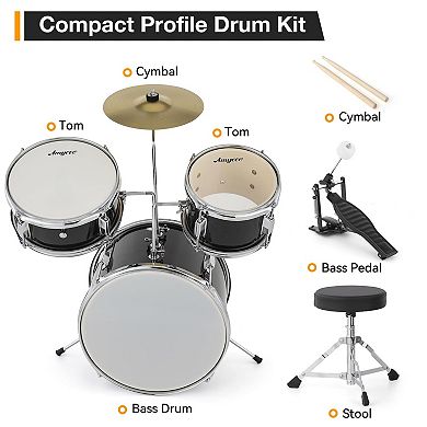 Compact 3-Piece Drum Set for Beginners Cymbal, Bass, Stool & Pedal