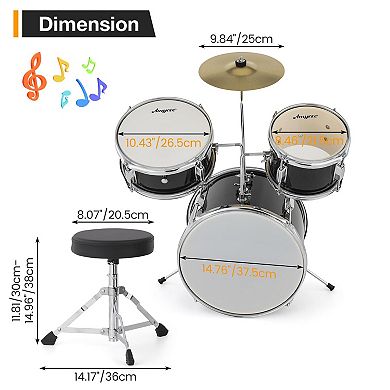 Compact 3-Piece Drum Set for Beginners Cymbal, Bass, Stool & Pedal