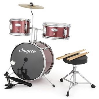 Compact 3 pc Drum Set for Beginners Cymbal, Bass, Stool & Pedal