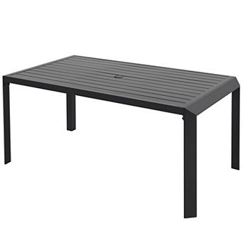 Outdoor Aluminum Dining Table with 2" Umbrella Hole, Black