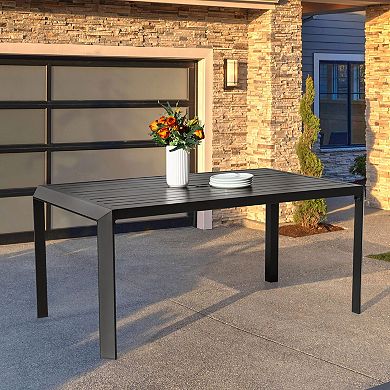 Outdoor Aluminum Dining Table with 2" Umbrella Hole, Black