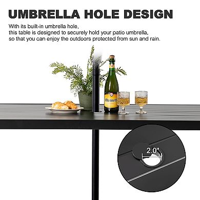 Outdoor Aluminum Dining Table with 2" Umbrella Hole, Black