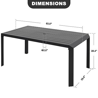 Outdoor Aluminum Dining Table with 2" Umbrella Hole, Black