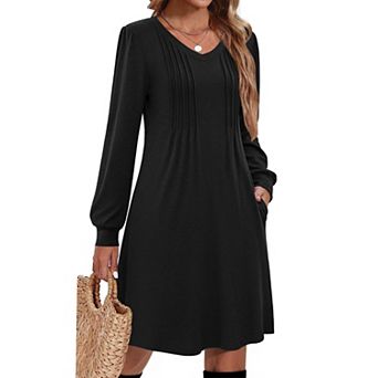 Zeagoo Fall A Line Dress for Women Long Sleeve Casual Dresses V Neck Tunic Boho Dress