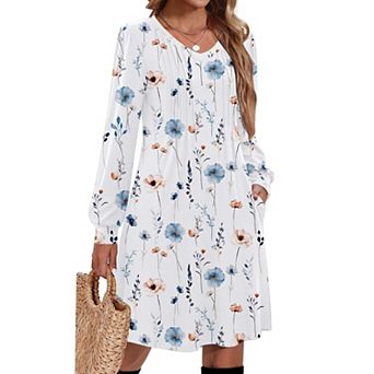 Zeagoo Fall A Line Dress for Women Long Sleeve Casual Dresses V Neck Tunic Boho Dress