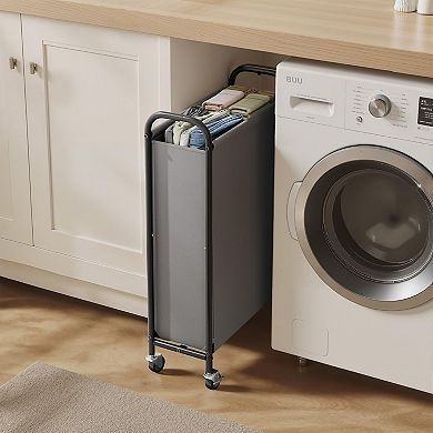 Slim Laundry Hamper Wheels Fabric Rolling Basket Narrow Clothes Organizer Tall Closet Bathroom