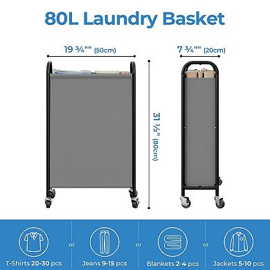 Slim Laundry Hamper Wheels Fabric Rolling Basket Narrow Clothes Organizer Tall Closet Bathroom