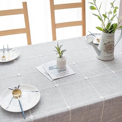 Grey Waterproof Cotton Linen Tablecloth with Tassels for Rectangle Table 55 x 86 Inch