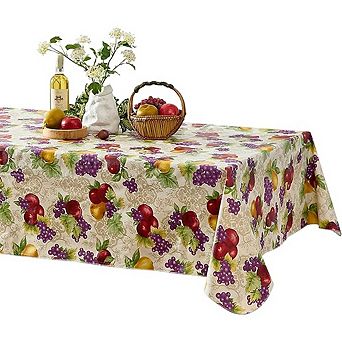 Fruit-Print Vinyl Tablecloth, Flannel-Backed, Easy-Care, Durable