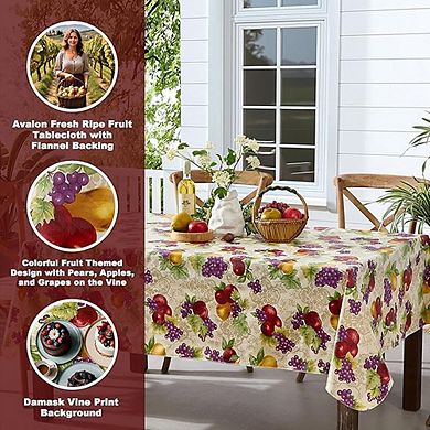Fruit-Print Vinyl Tablecloth, Flannel-Backed, Easy-Care, Durable