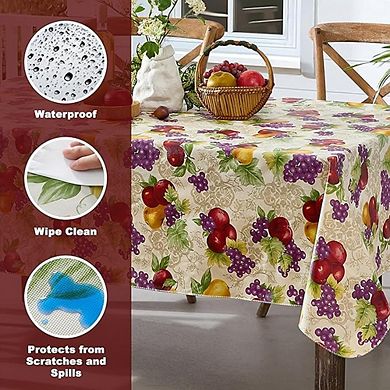 Fruit-Print Vinyl Tablecloth, Flannel-Backed, Easy-Care, Durable