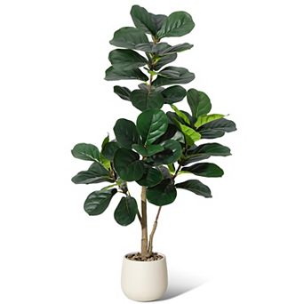 Lifelike Artificial Fiddle Leaf Fig Tree, 4FT Faux Ficus Lyrata 77 Leaves, Indoor Plant Home Decor