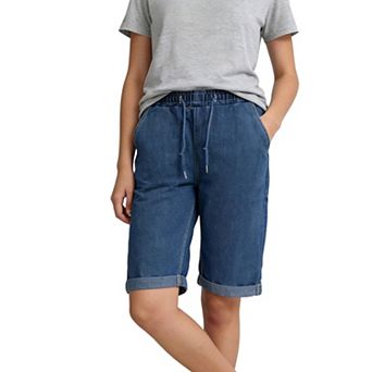 Women's Relaxed Fit Straight Leg Denim Shorts Rolled Cuffs Casual Drawstring Waist Shorts