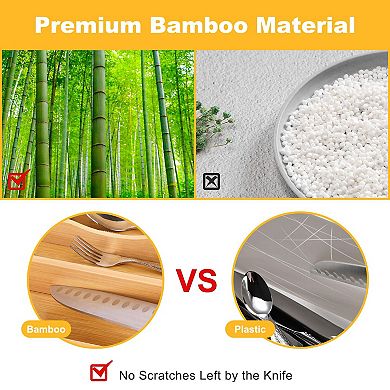 100% Bamboo Drawer Organizer — Cutlery Tray with Grooved Dividers