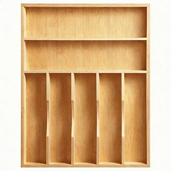 100% Bamboo Drawer Organizer — Cutlery Tray with Grooved Dividers