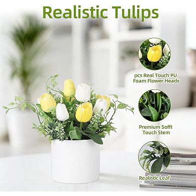 Real Touch Artificial Tulips in Glass Vase with Faux Water, Centerpiece