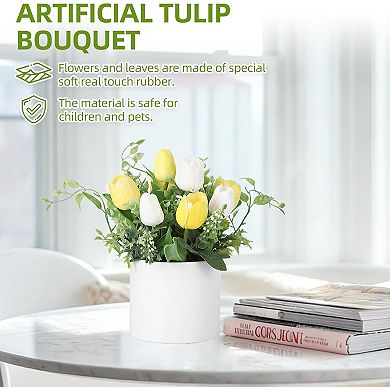 Real Touch Artificial Tulips in Glass Vase with Faux Water, Centerpiece