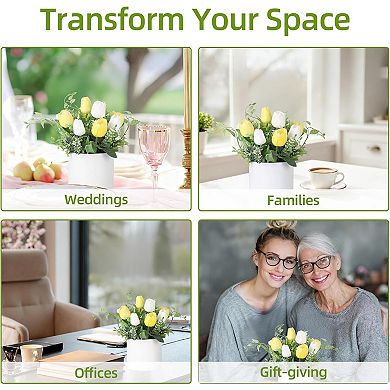 Real Touch Artificial Tulips in Glass Vase with Faux Water, Centerpiece
