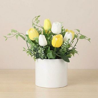 Real Touch Artificial Tulips in Glass Vase with Faux Water,  Centerpiece