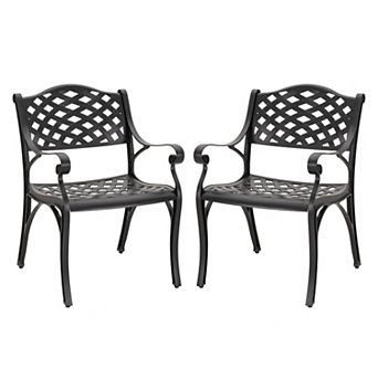 Outdoor Cast Aluminum Chair Set of 2 Bistro and Dining Chairs, Black with Gold Speckles