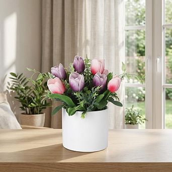 Real Touch Artificial Tulips in Glass Vase with Faux Water,  Centerpiece