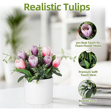 Real Touch Artificial Tulips in Glass Vase with Faux Water, Centerpiece