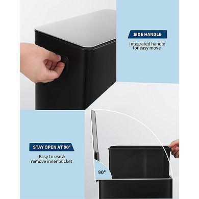 4 Gallon Stainless Steel Trash Can with Soft Close Lid, Step-on Garbage Bin, Compact Slim Design