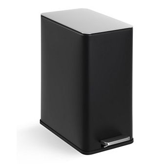 4 Gallon Stainless Steel Trash Can with Soft Close Lid, Step-on Garbage Bin, Compact Slim Design