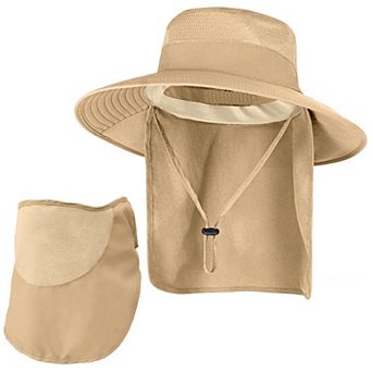 Sun Hat UPF 50+ Breathable Wide Brim Bucket UV Protection Safari Neck Flap