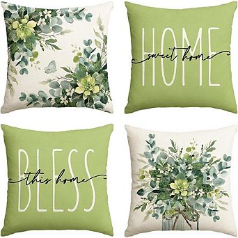 Home Sweet Home Eucalyptus Green Throw Pillow Covers Set of 4 18x18 Inch