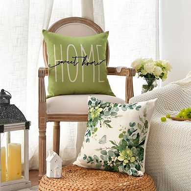 Home Sweet Home Eucalyptus Green Throw Pillow Covers Set of 4 18x18 Inch