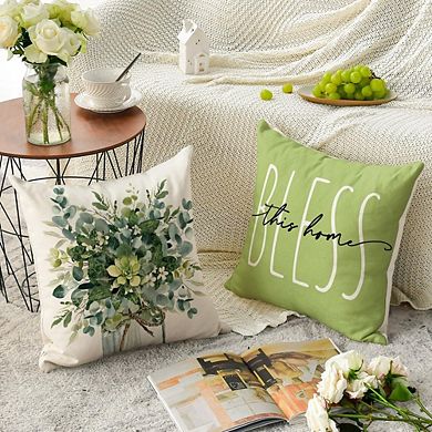 Home Sweet Home Eucalyptus Green Throw Pillow Covers Set of 4 18x18 Inch