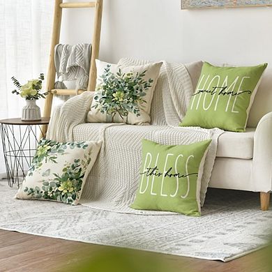 Home Sweet Home Eucalyptus Green Throw Pillow Covers Set of 4 18x18 Inch