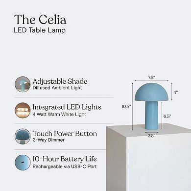 Celia 10" Portable USB-C Rechargeable Touch LED Table Lamp