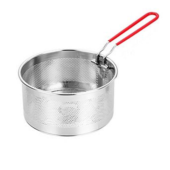 Stainless Steel Strainer, Steamer & Fryer Basket with Removable Handle for Veggies, Fish & Seafood