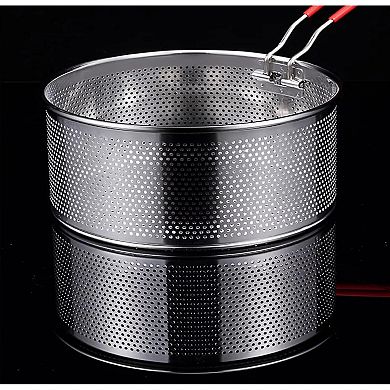 Stainless Steel Strainer, Steamer & Fryer Basket with Removable Handle for Veggies, Fish & Seafood