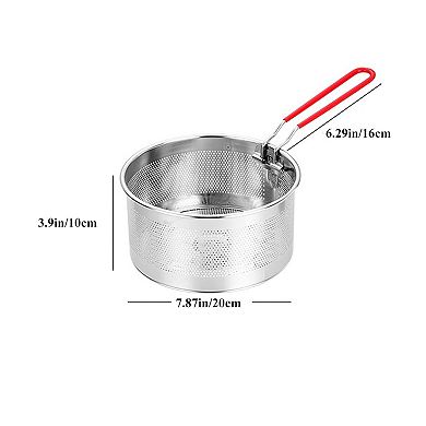 Stainless Steel Strainer, Steamer & Fryer Basket with Removable Handle for Veggies, Fish & Seafood