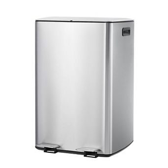 Dual Trash Can 16 Gallon (60L) Stainless Steel, Soft-Close Lids, Foot Pedals, Removable Buckets