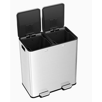 60l/16 Gal Stainless Steel Double Trash Can with Recycling Bin, Soft-Close Lid, Step-on Garbage Bin