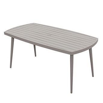 Outdoor Dining Table, Slatted Aluminum Table with 2.76" Umbrella Hole