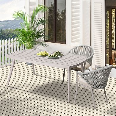 Outdoor Dining Table, Slatted Aluminum Table with 2.76" Umbrella Hole