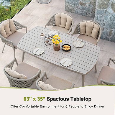 Outdoor Dining Table, Slatted Aluminum Table with 2.76" Umbrella Hole